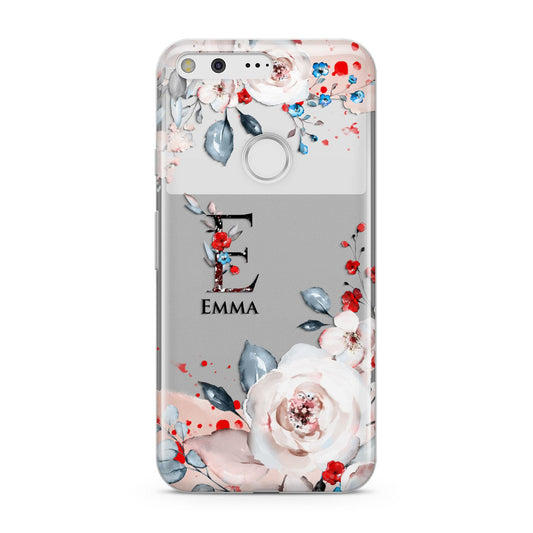 Monogrammed Roses Floral Wreath Google Pixel Case