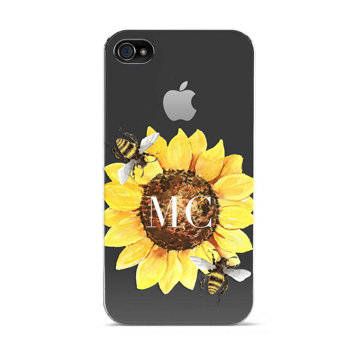 Monogrammed Sunflower with Little Bees Apple iPhone 4s Case