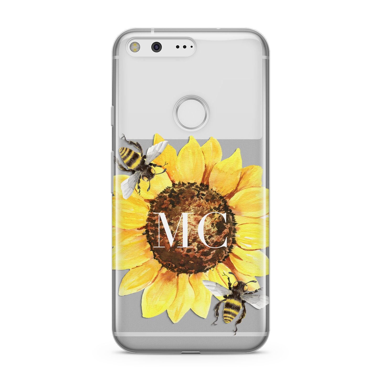 Monogrammed Sunflower with Little Bees Google Pixel Case