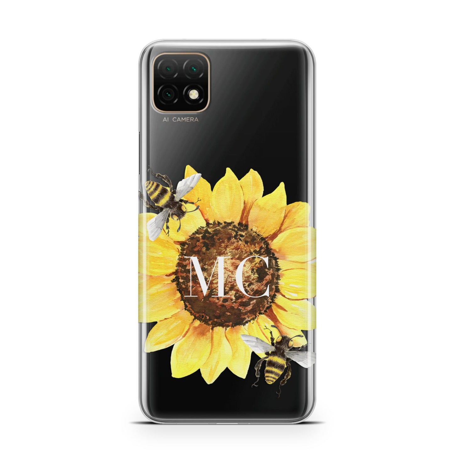 Monogrammed Sunflower with Little Bees Huawei Enjoy 20 Phone Case