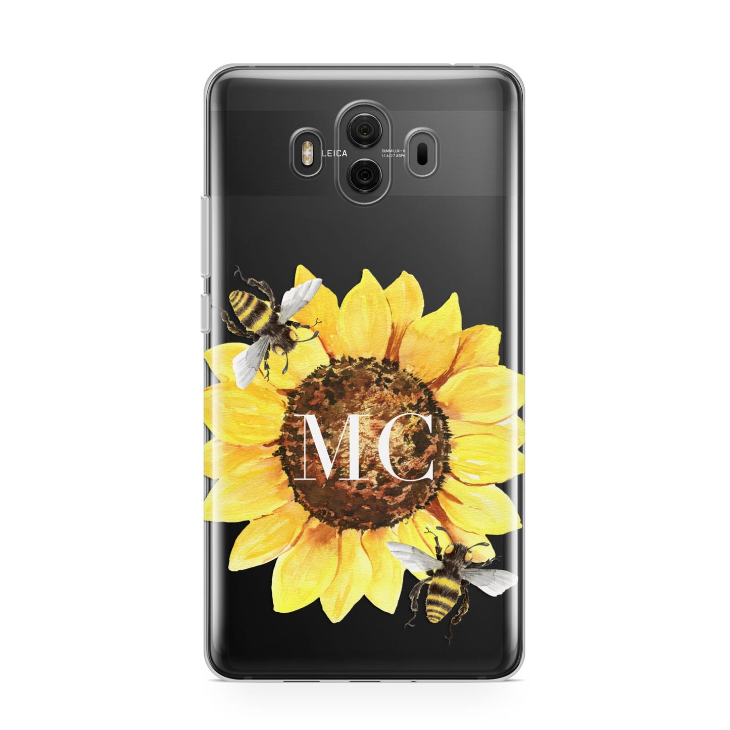 Monogrammed Sunflower with Little Bees Huawei Mate 10 Protective Phone Case