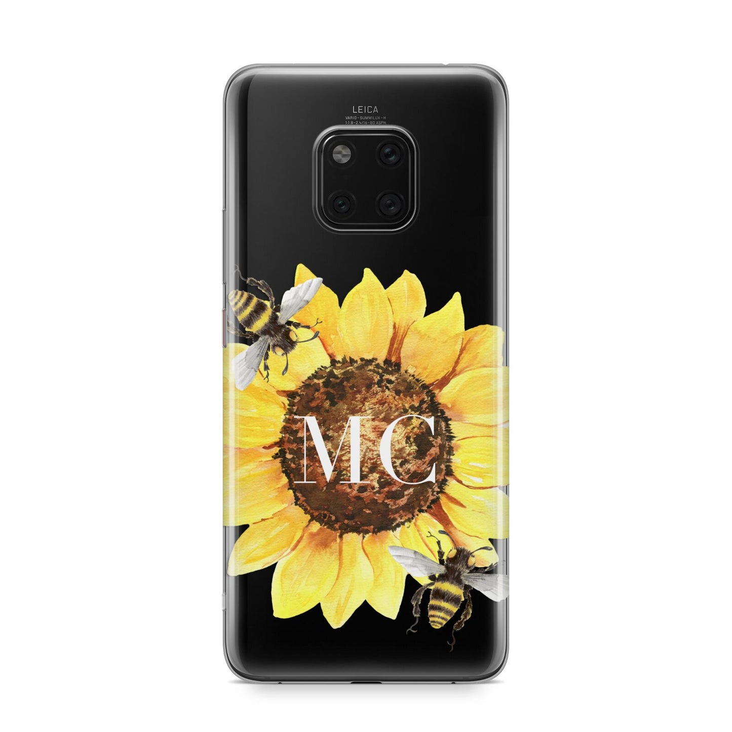 Monogrammed Sunflower with Little Bees Huawei Mate 20 Pro Phone Case