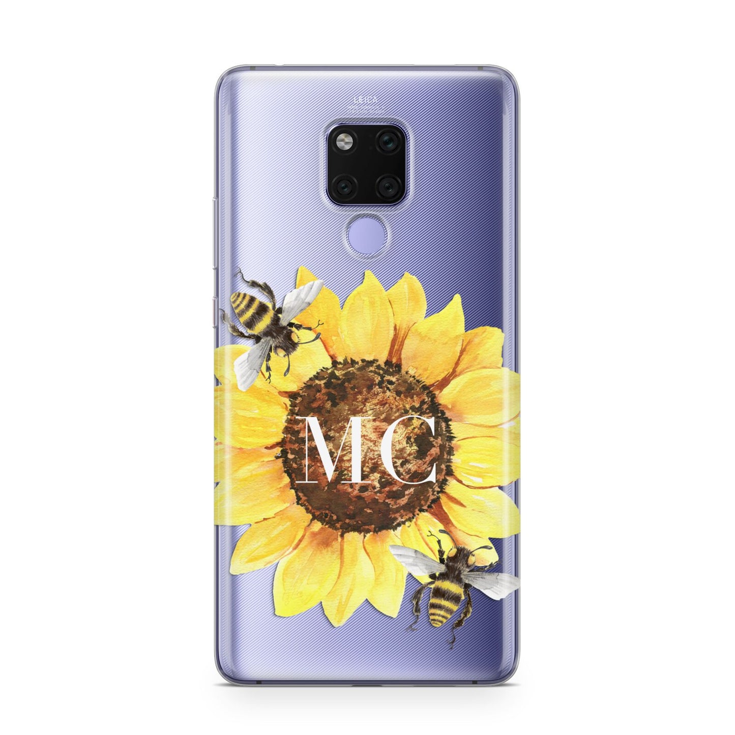 Monogrammed Sunflower with Little Bees Huawei Mate 20X Phone Case