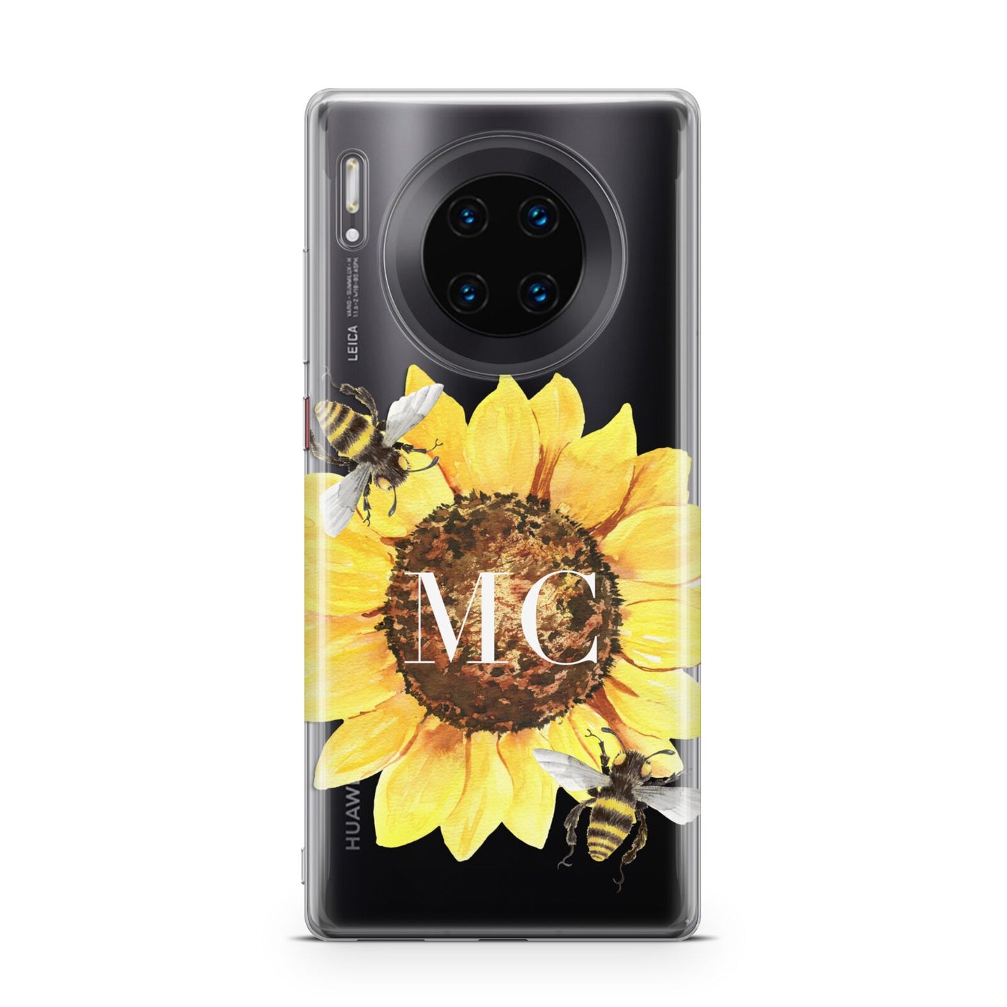 Monogrammed Sunflower with Little Bees Huawei Mate 30 Pro Phone Case