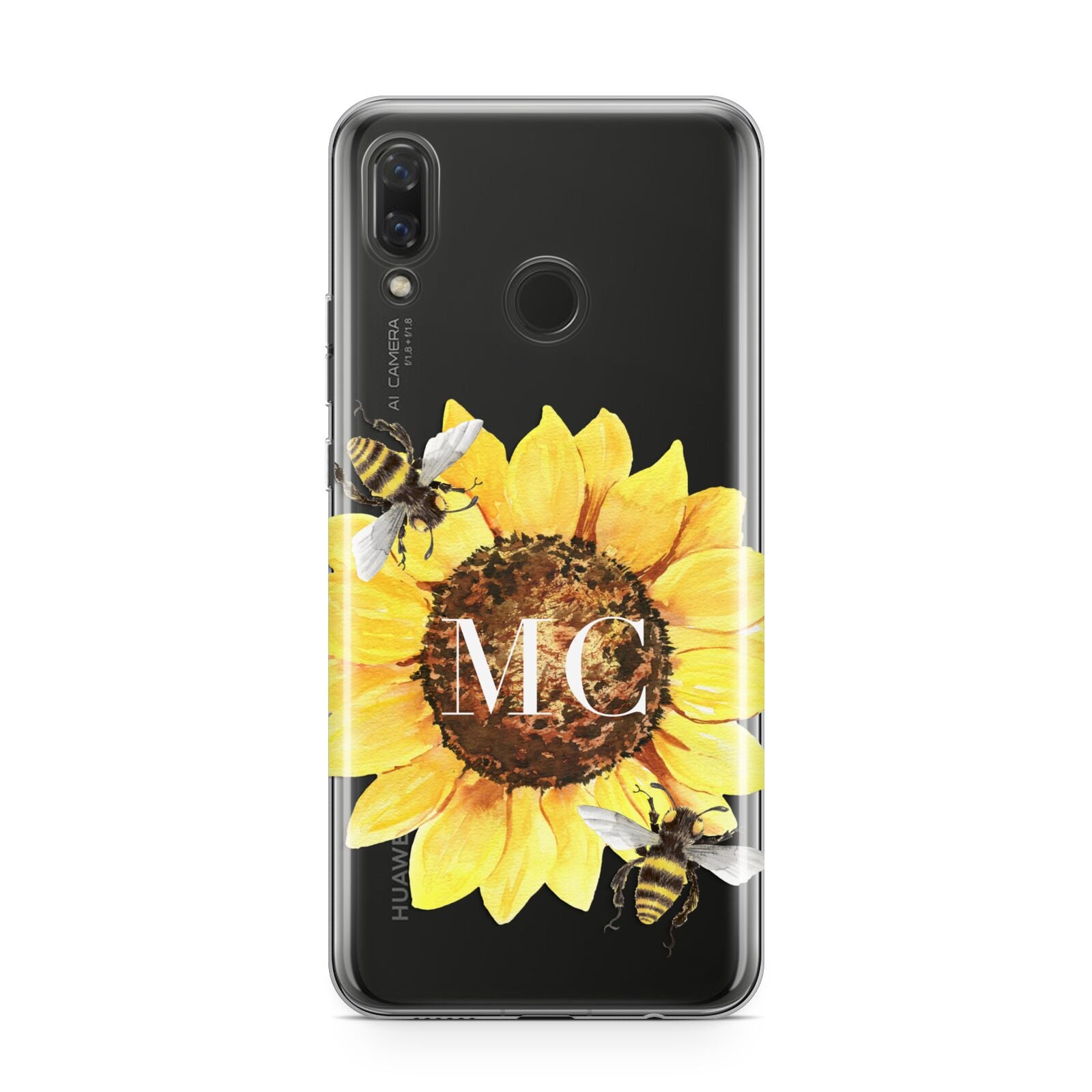 Monogrammed Sunflower with Little Bees Huawei Nova 3 Phone Case