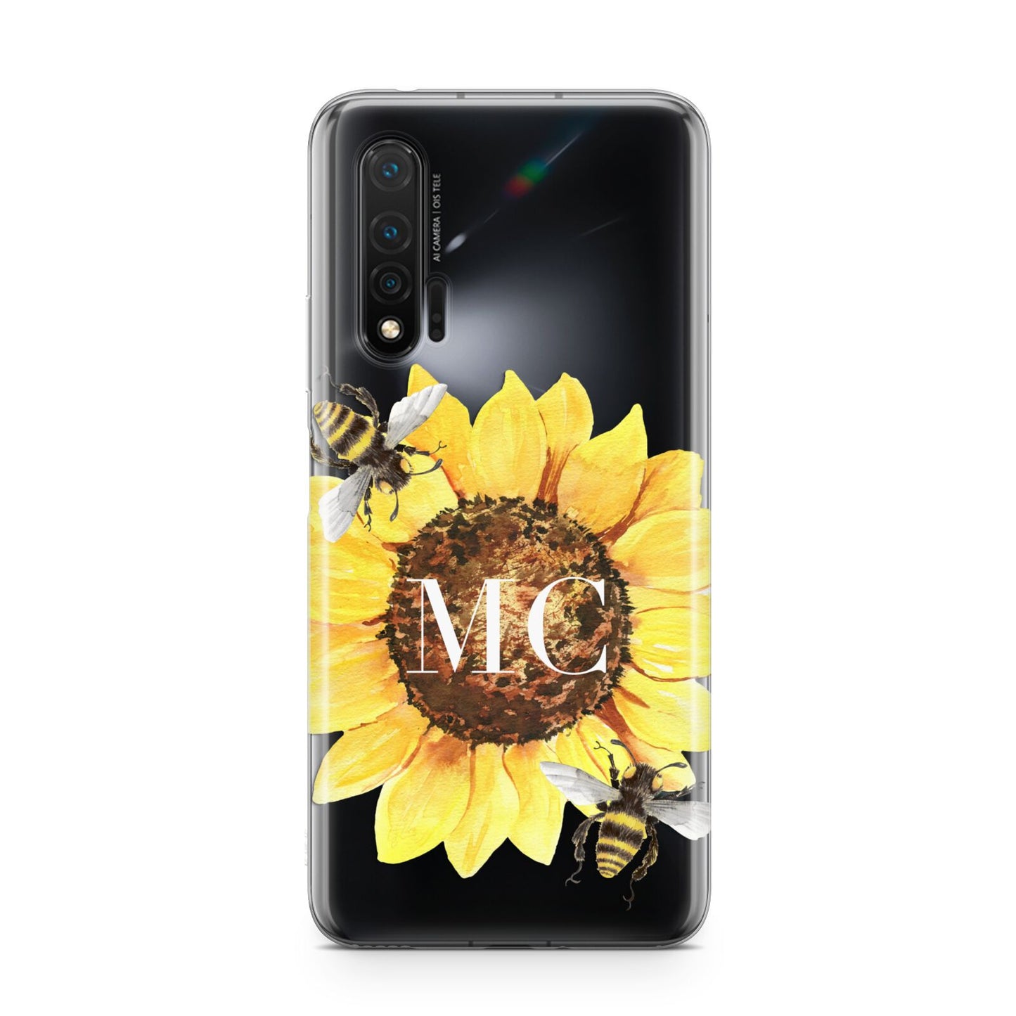 Monogrammed Sunflower with Little Bees Huawei Nova 6 Phone Case