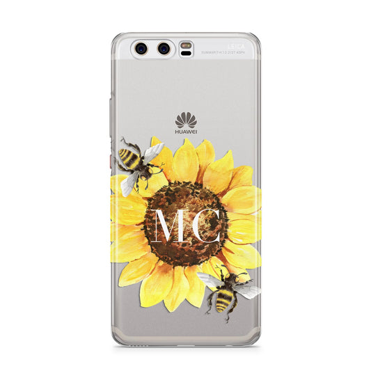 Monogrammed Sunflower with Little Bees Huawei P10 Phone Case