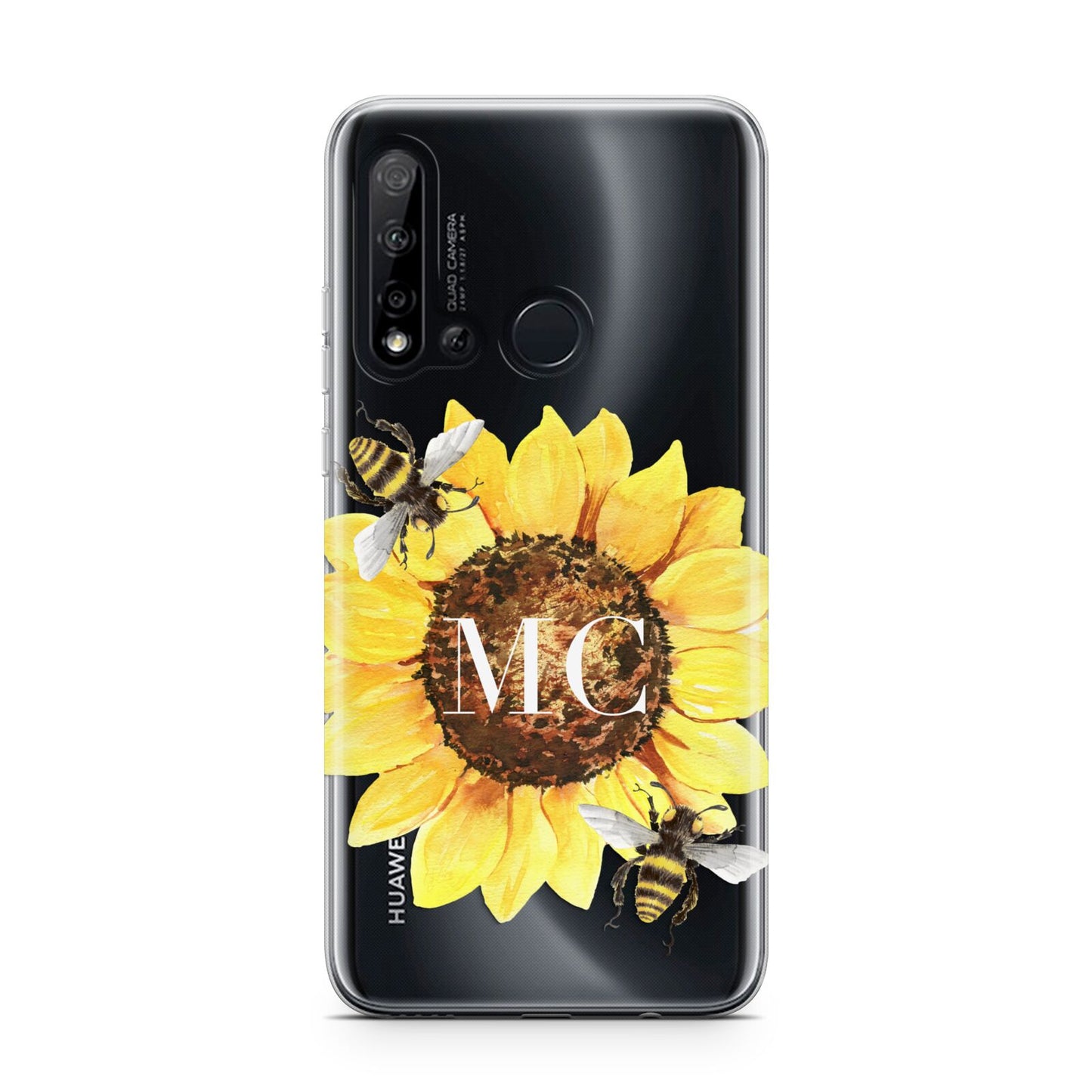 Monogrammed Sunflower with Little Bees Huawei P20 Lite 5G Phone Case