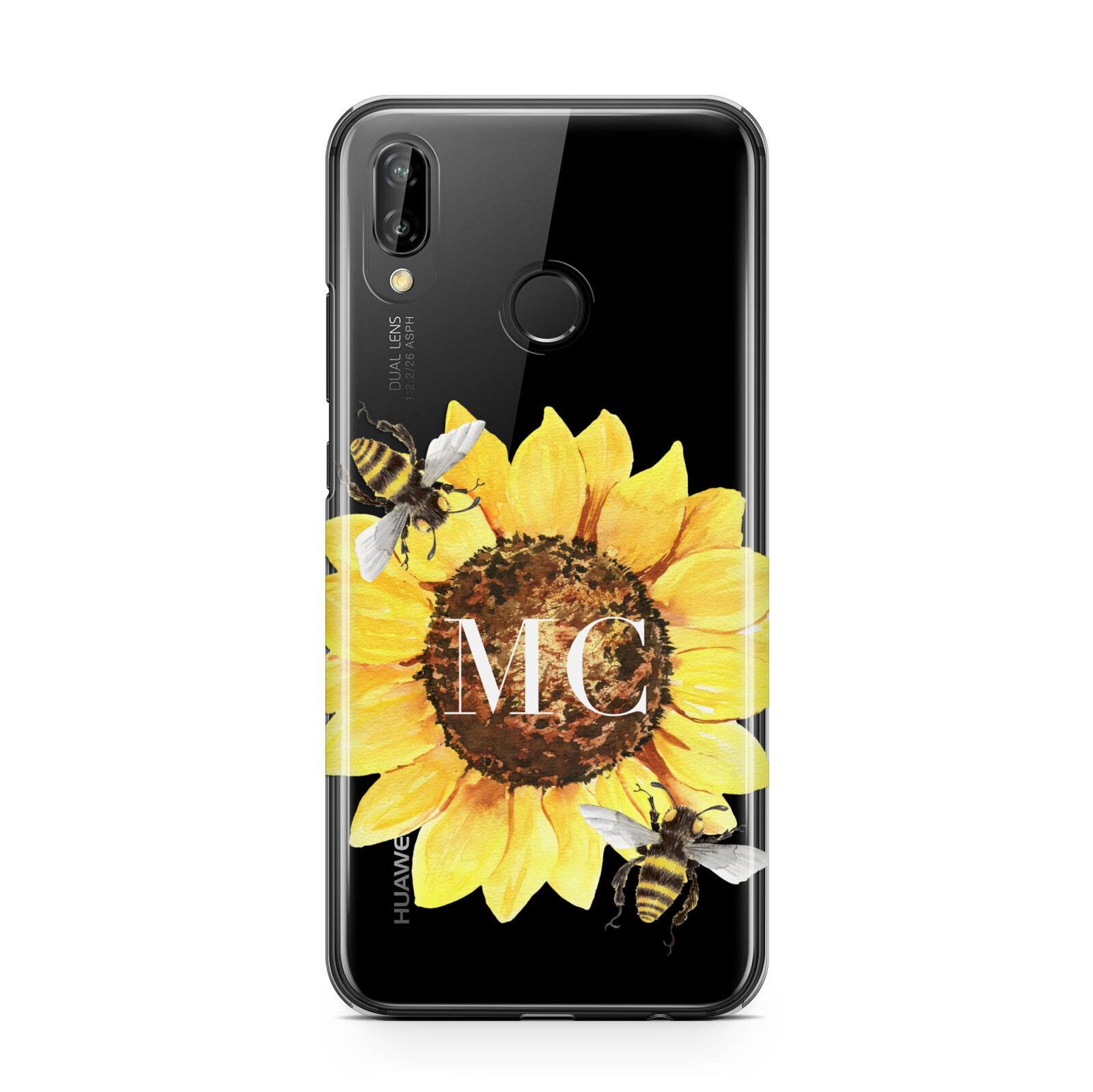 Monogrammed Sunflower with Little Bees Huawei P20 Lite Phone Case