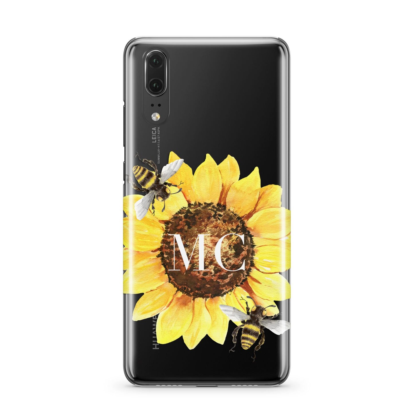 Monogrammed Sunflower with Little Bees Huawei P20 Phone Case