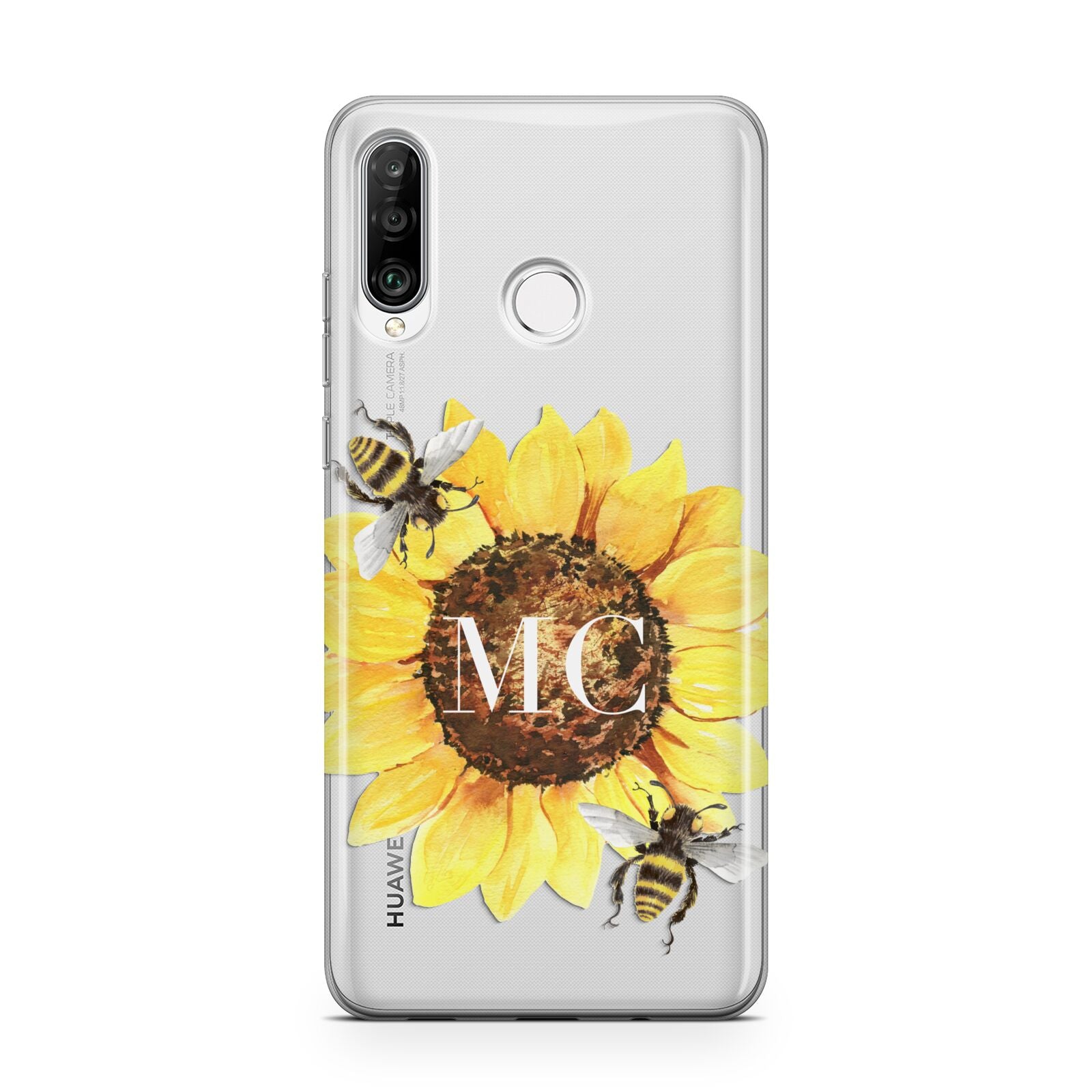 Monogrammed Sunflower with Little Bees Huawei P30 Lite Phone Case