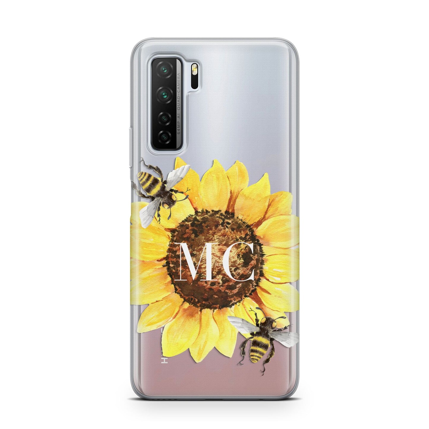 Monogrammed Sunflower with Little Bees Huawei P40 Lite 5G Phone Case