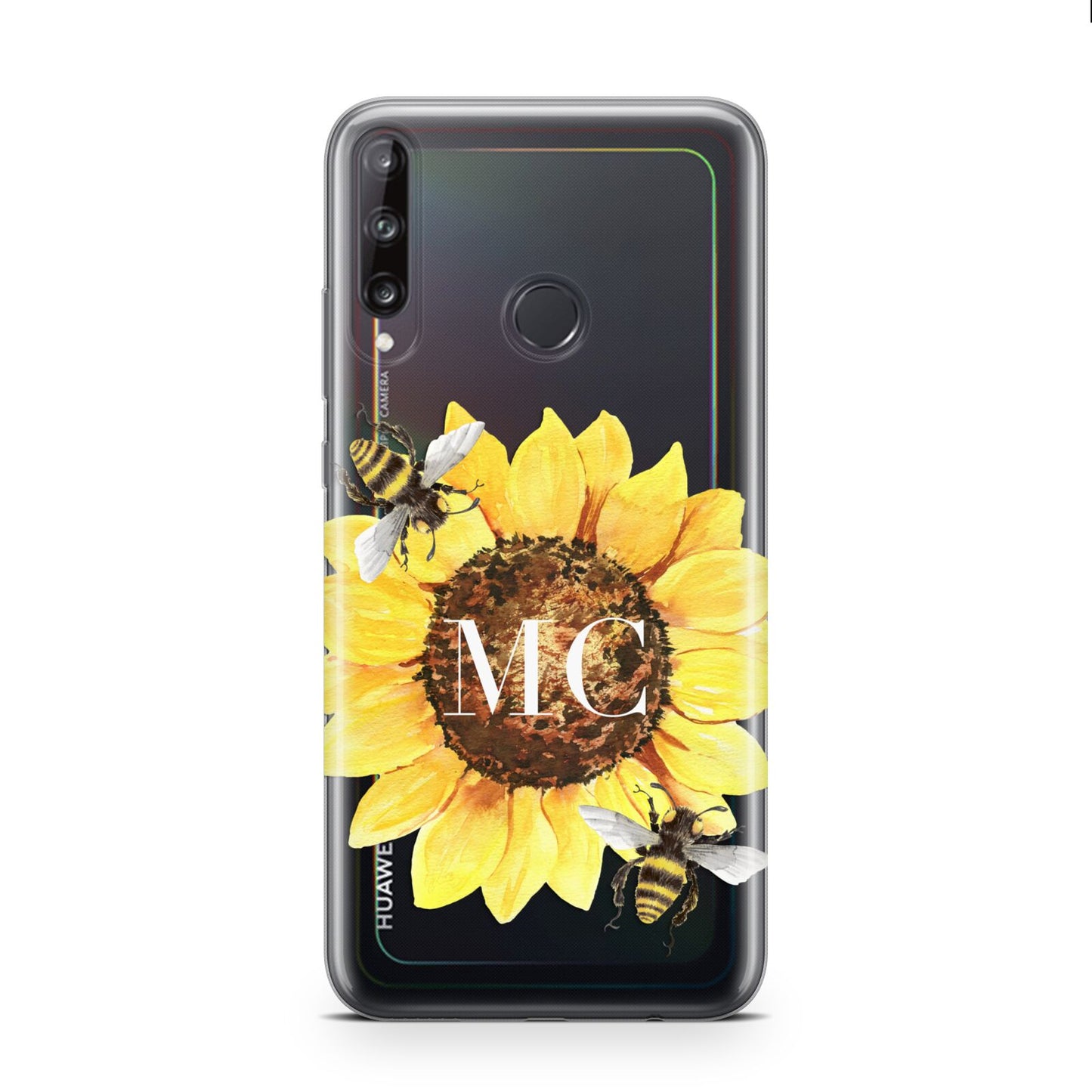 Monogrammed Sunflower with Little Bees Huawei P40 Lite E Phone Case