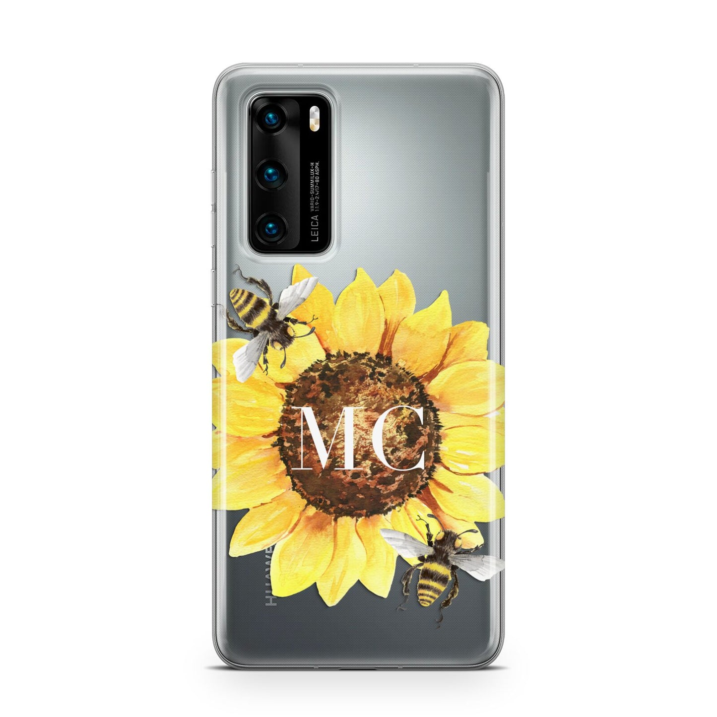 Monogrammed Sunflower with Little Bees Huawei P40 Phone Case