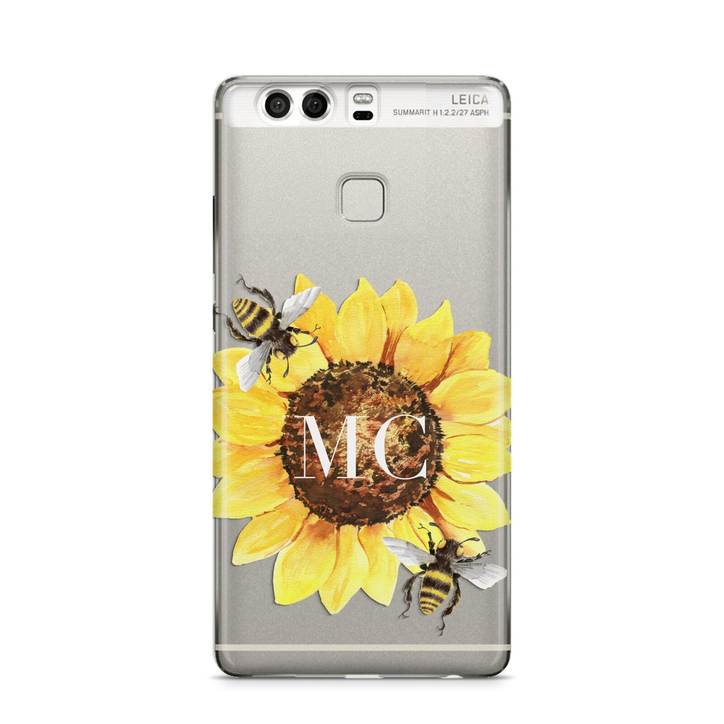 Monogrammed Sunflower with Little Bees Huawei P9 Case