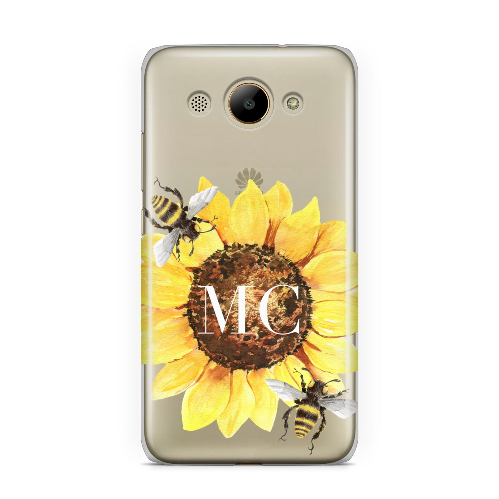 Monogrammed Sunflower with Little Bees Huawei Y3 2017