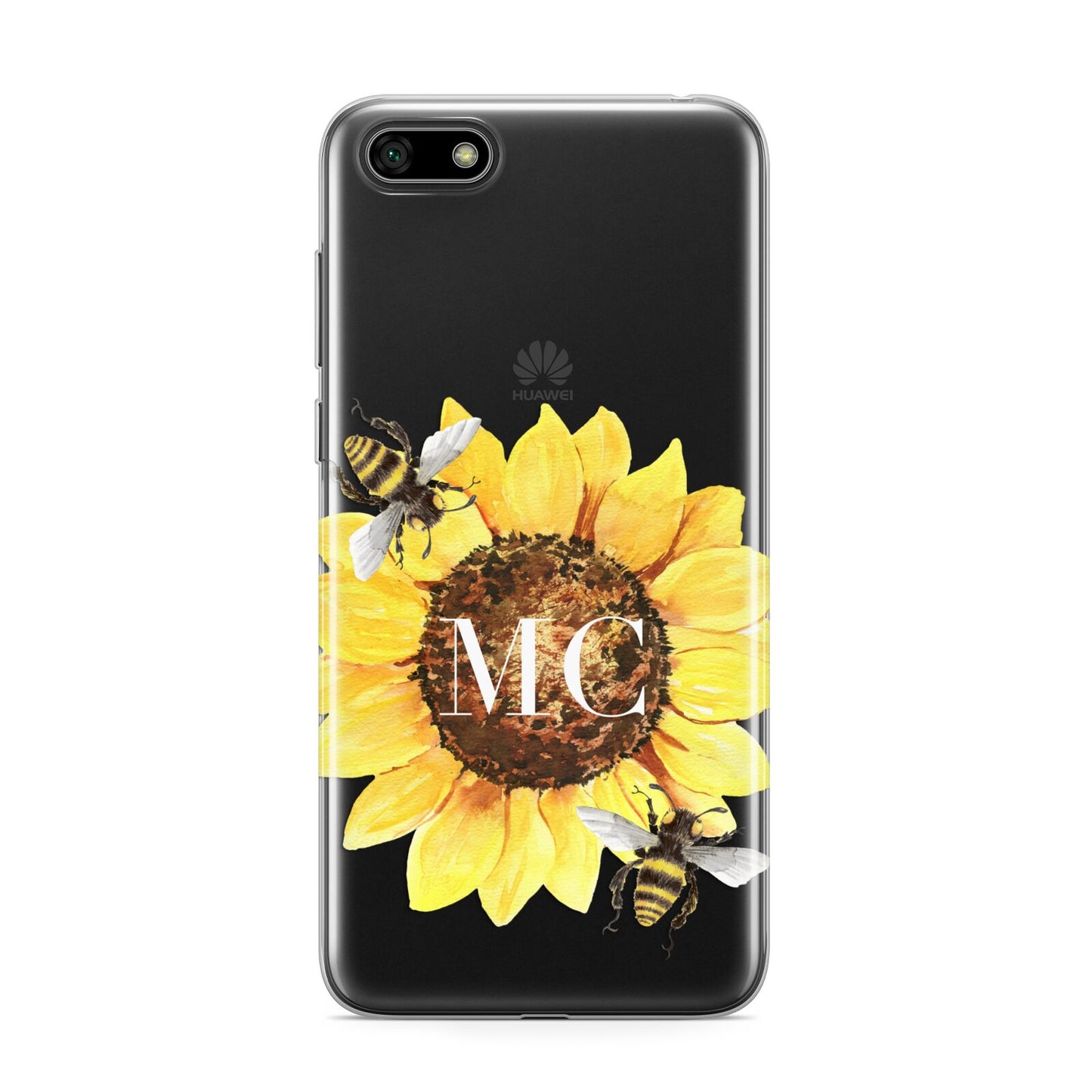 Monogrammed Sunflower with Little Bees Huawei Y5 Prime 2018 Phone Case