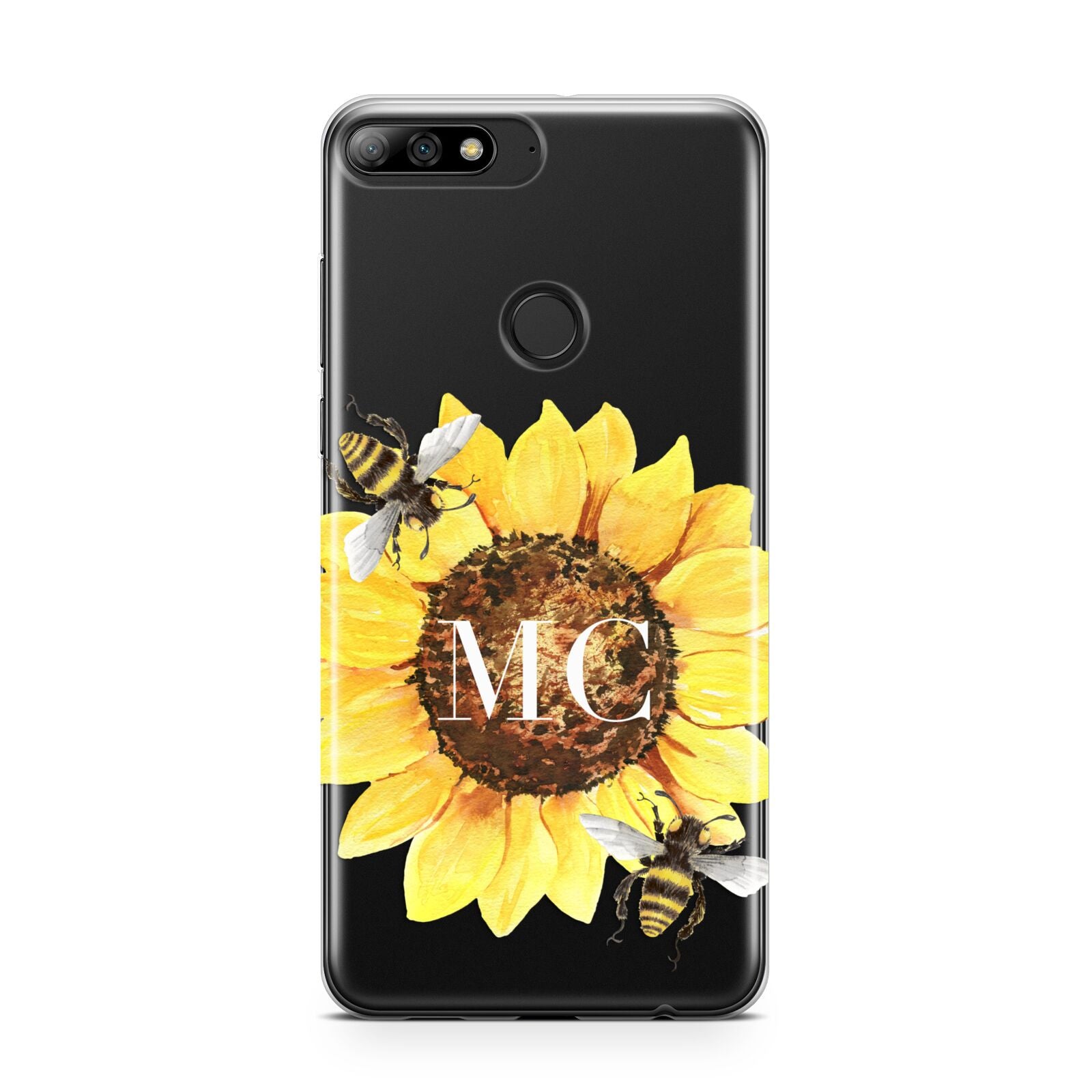 Monogrammed Sunflower with Little Bees Huawei Y7 2018