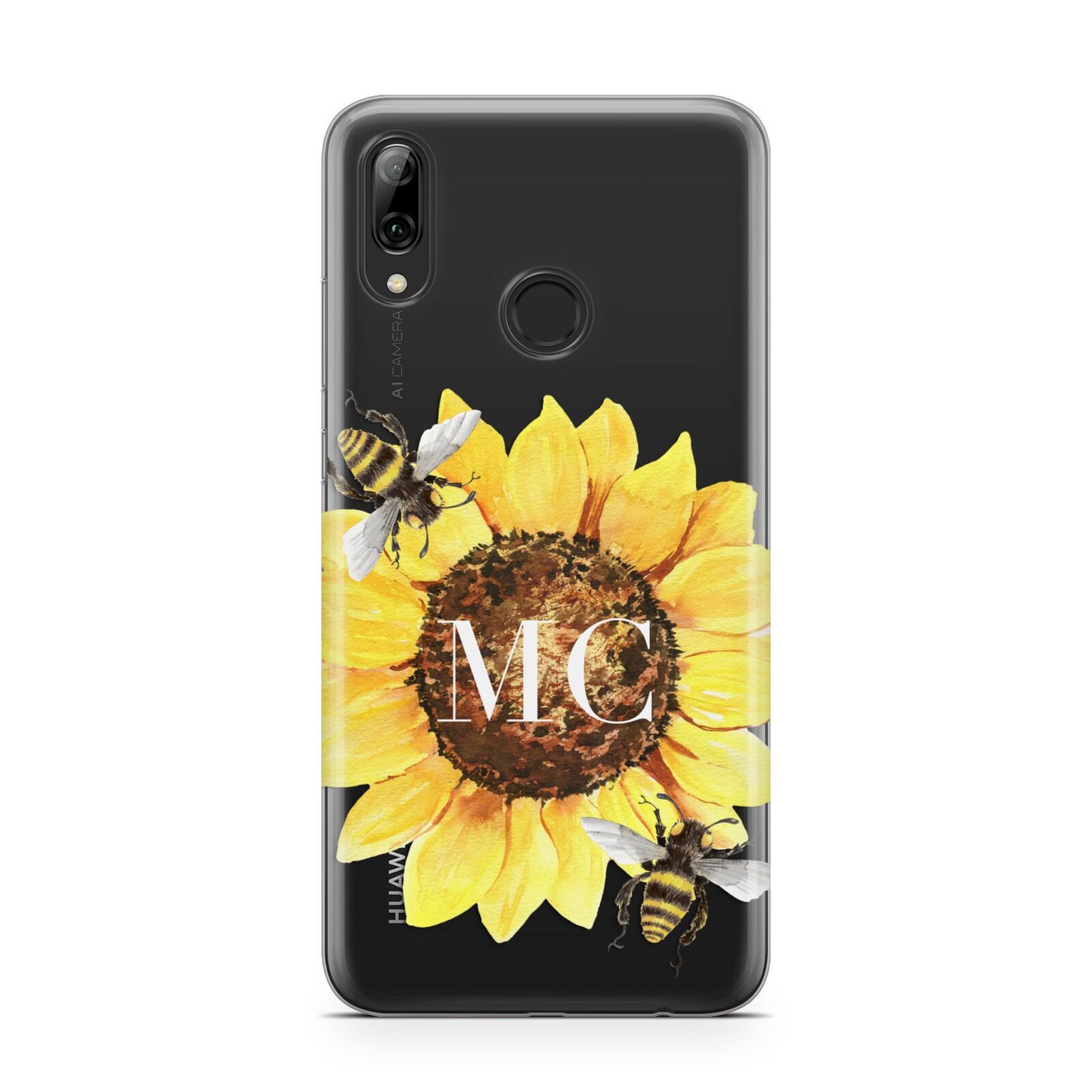 Monogrammed Sunflower with Little Bees Huawei Y7 2019