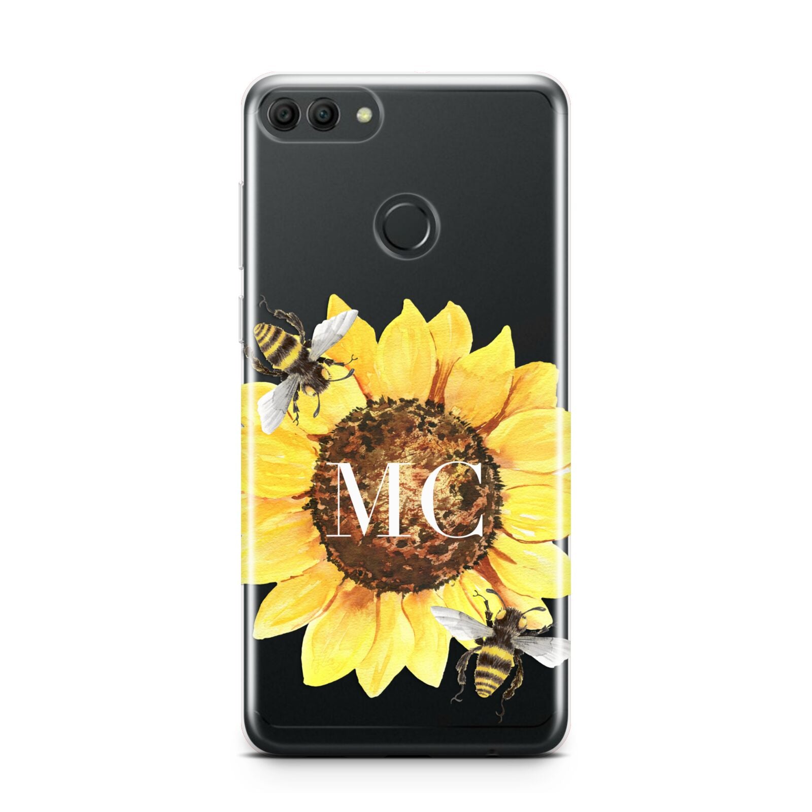 Monogrammed Sunflower with Little Bees Huawei Y9 2018