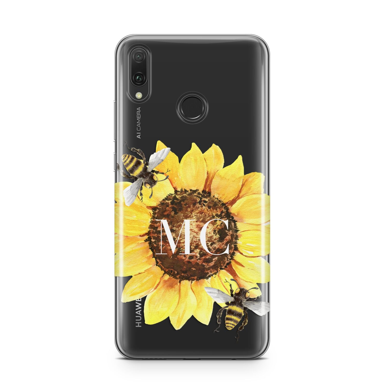 Monogrammed Sunflower with Little Bees Huawei Y9 2019