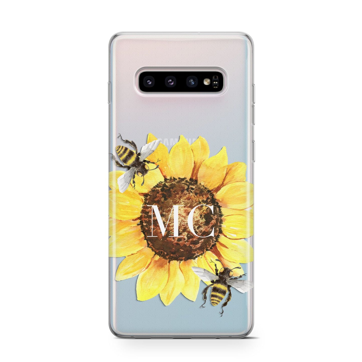 Monogrammed Sunflower with Little Bees Protective Samsung Galaxy Case