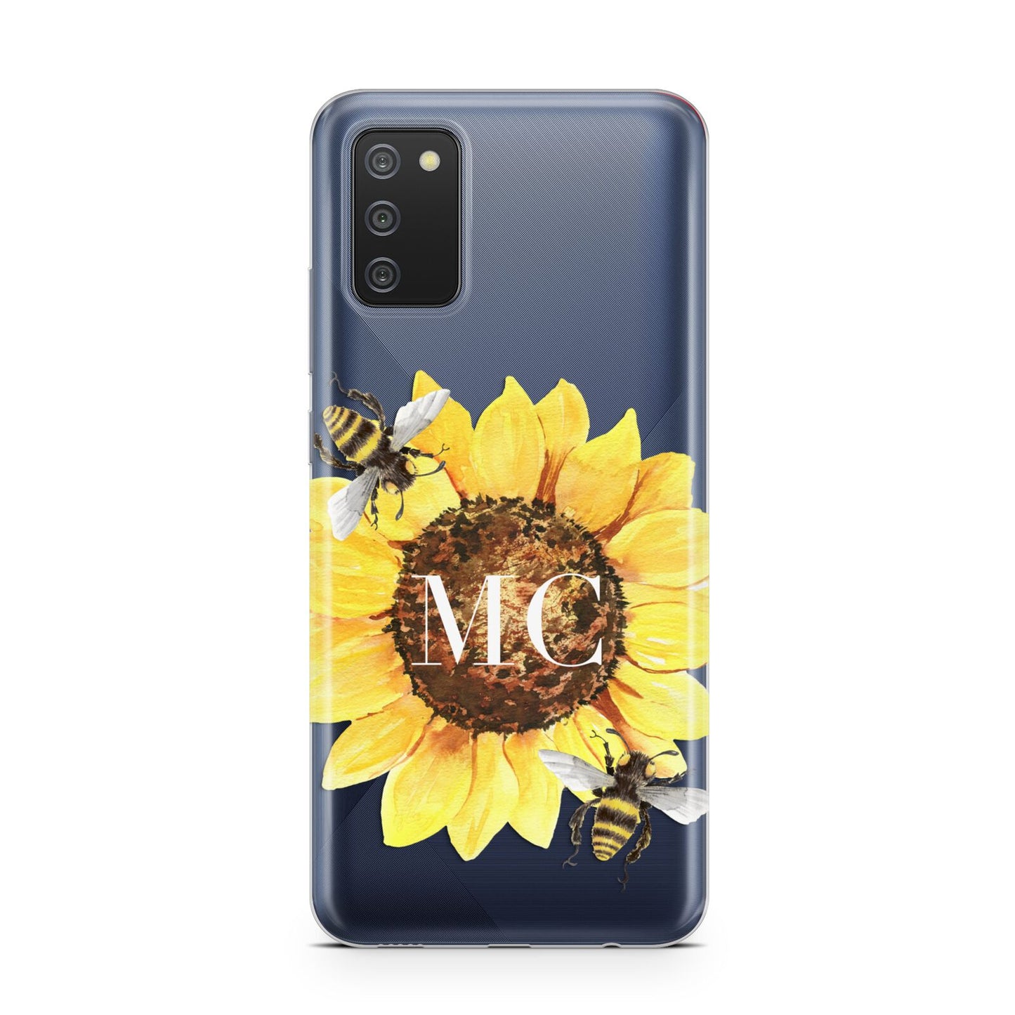 Monogrammed Sunflower with Little Bees Samsung A02s Case