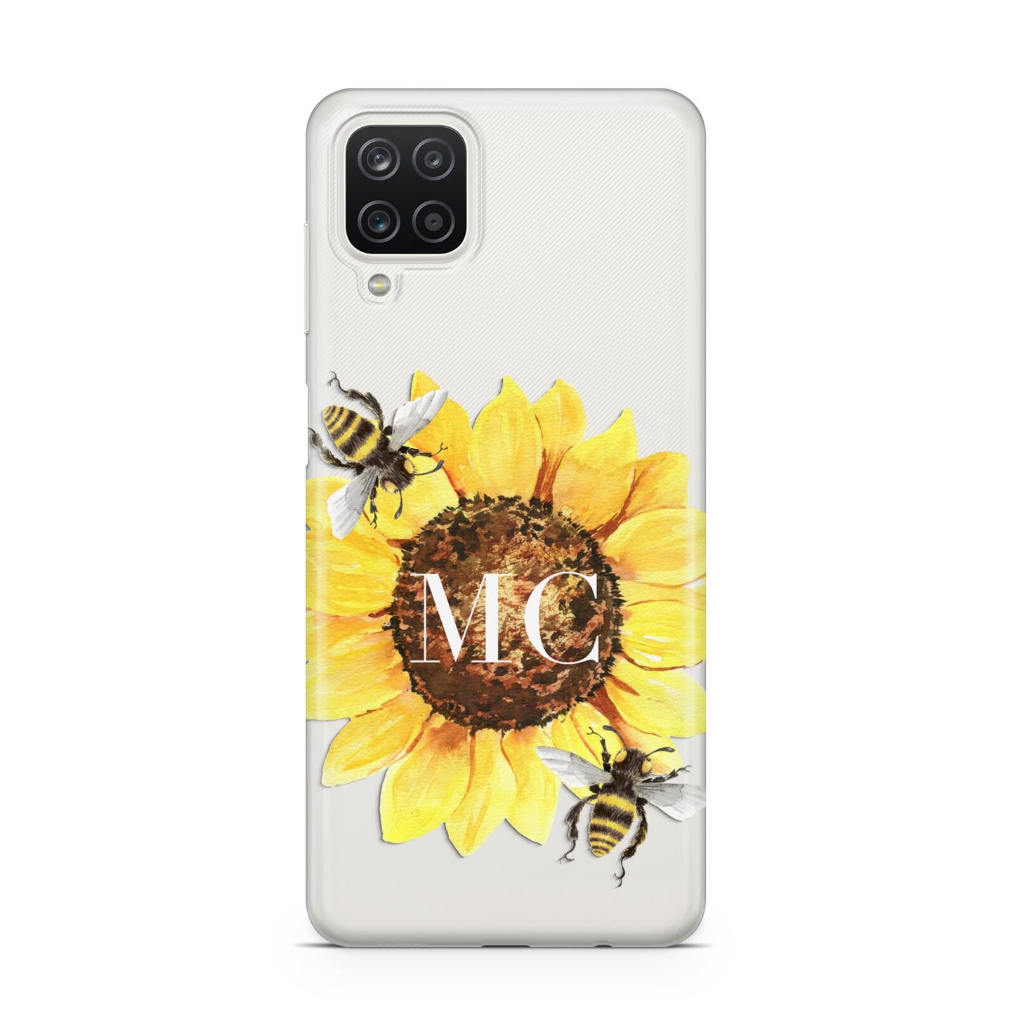 Monogrammed Sunflower with Little Bees Samsung A12 Case