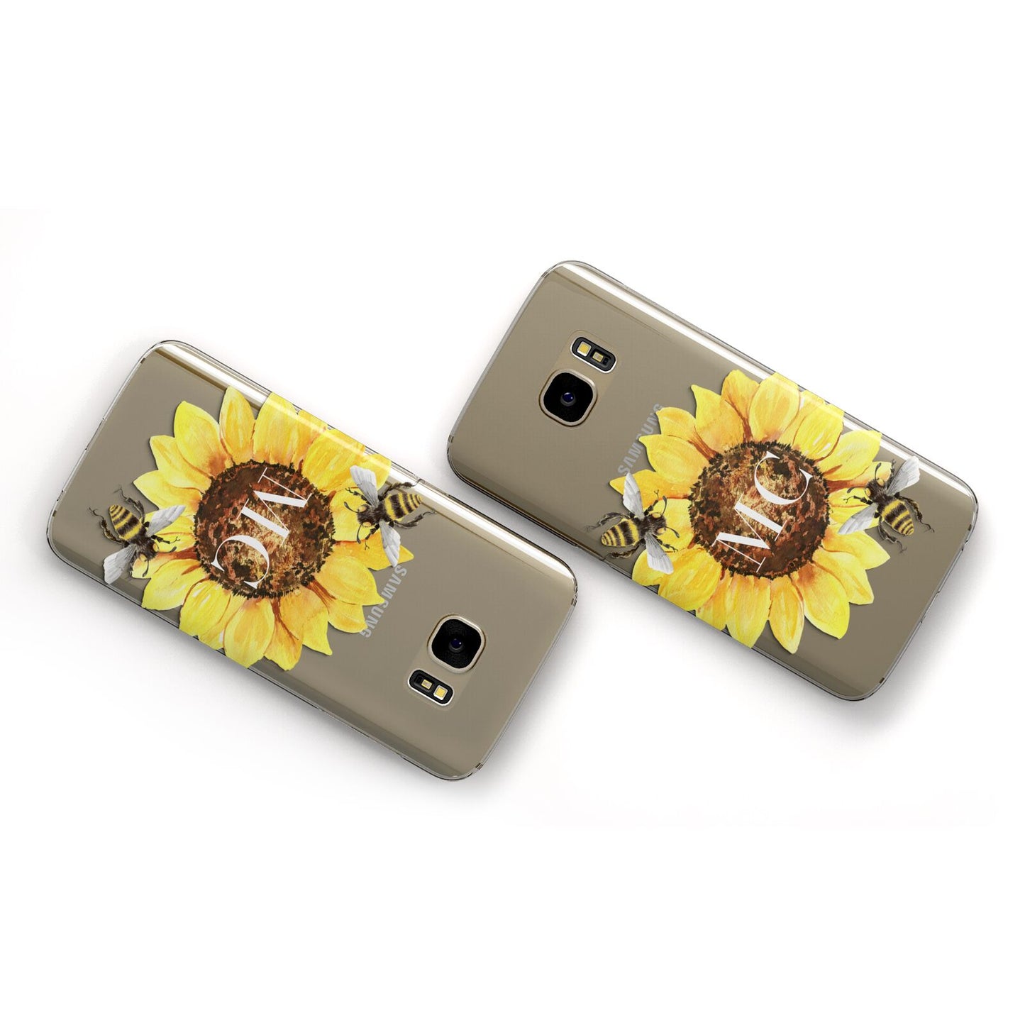 Monogrammed Sunflower with Little Bees Samsung Galaxy Case Flat Overview