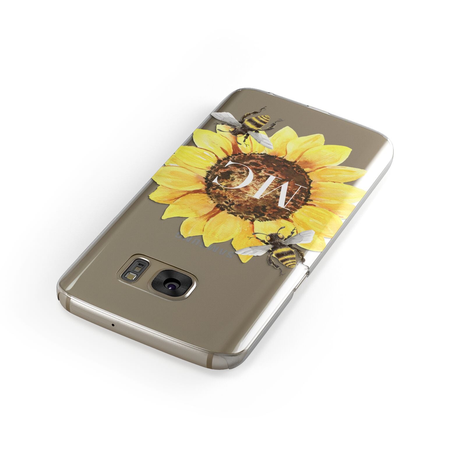 Monogrammed Sunflower with Little Bees Samsung Galaxy Case Front Close Up