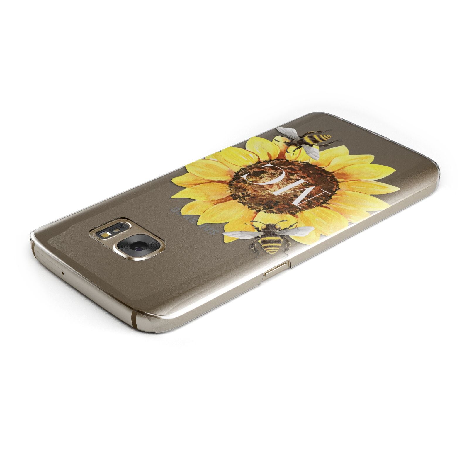 Monogrammed Sunflower with Little Bees Samsung Galaxy Case Top Cutout