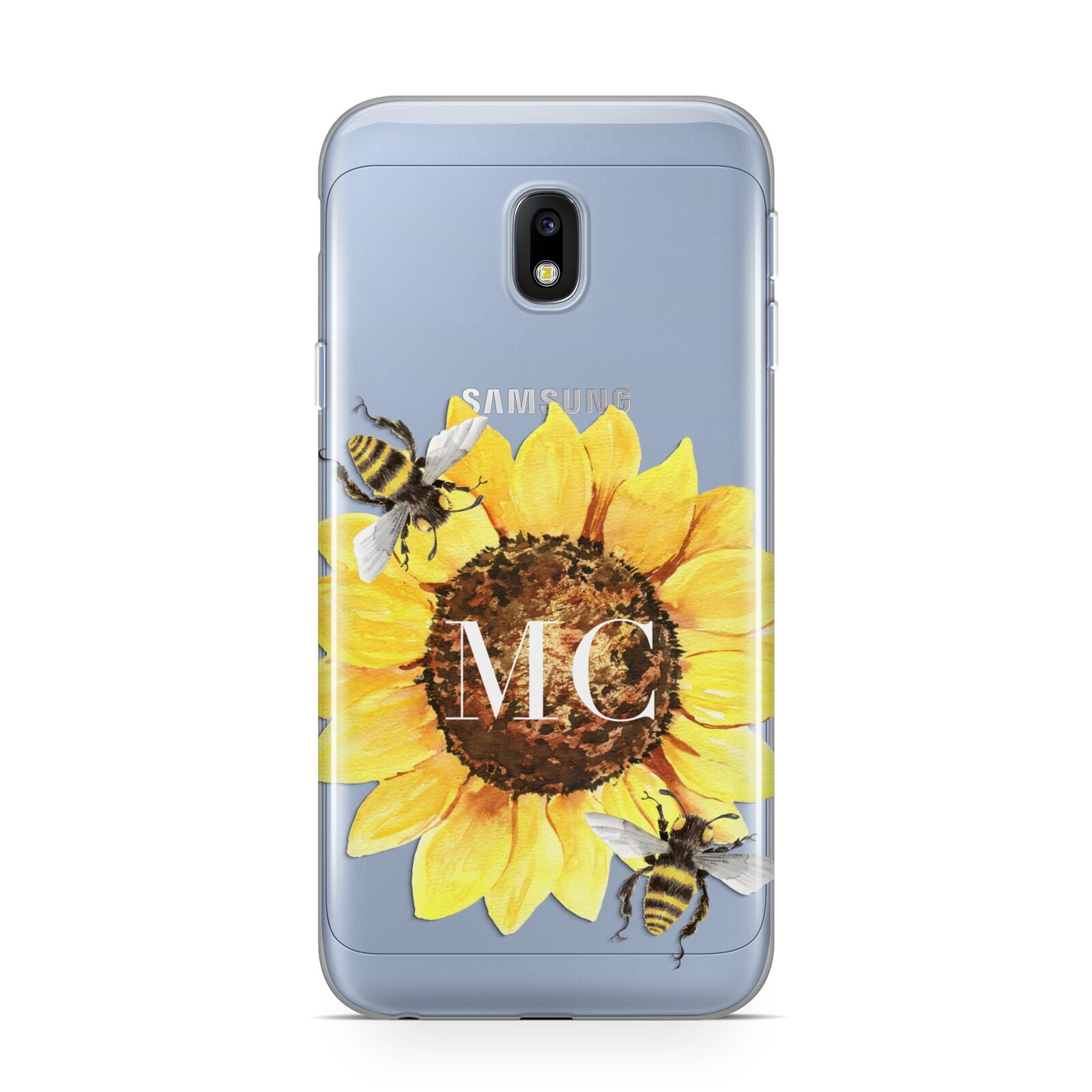 Monogrammed Sunflower with Little Bees Samsung Galaxy J3 2017 Case