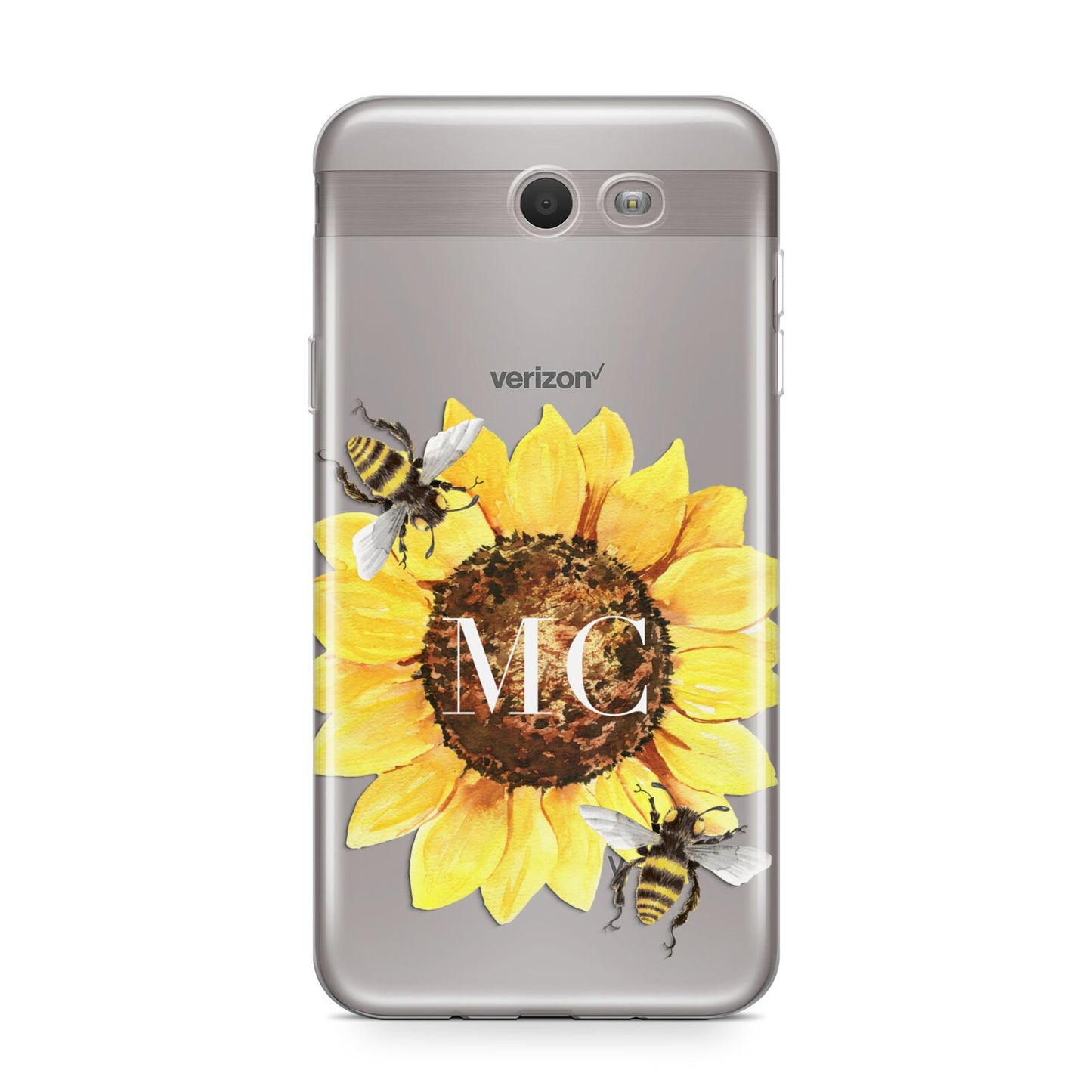 Monogrammed Sunflower with Little Bees Samsung Galaxy J7 2017 Case