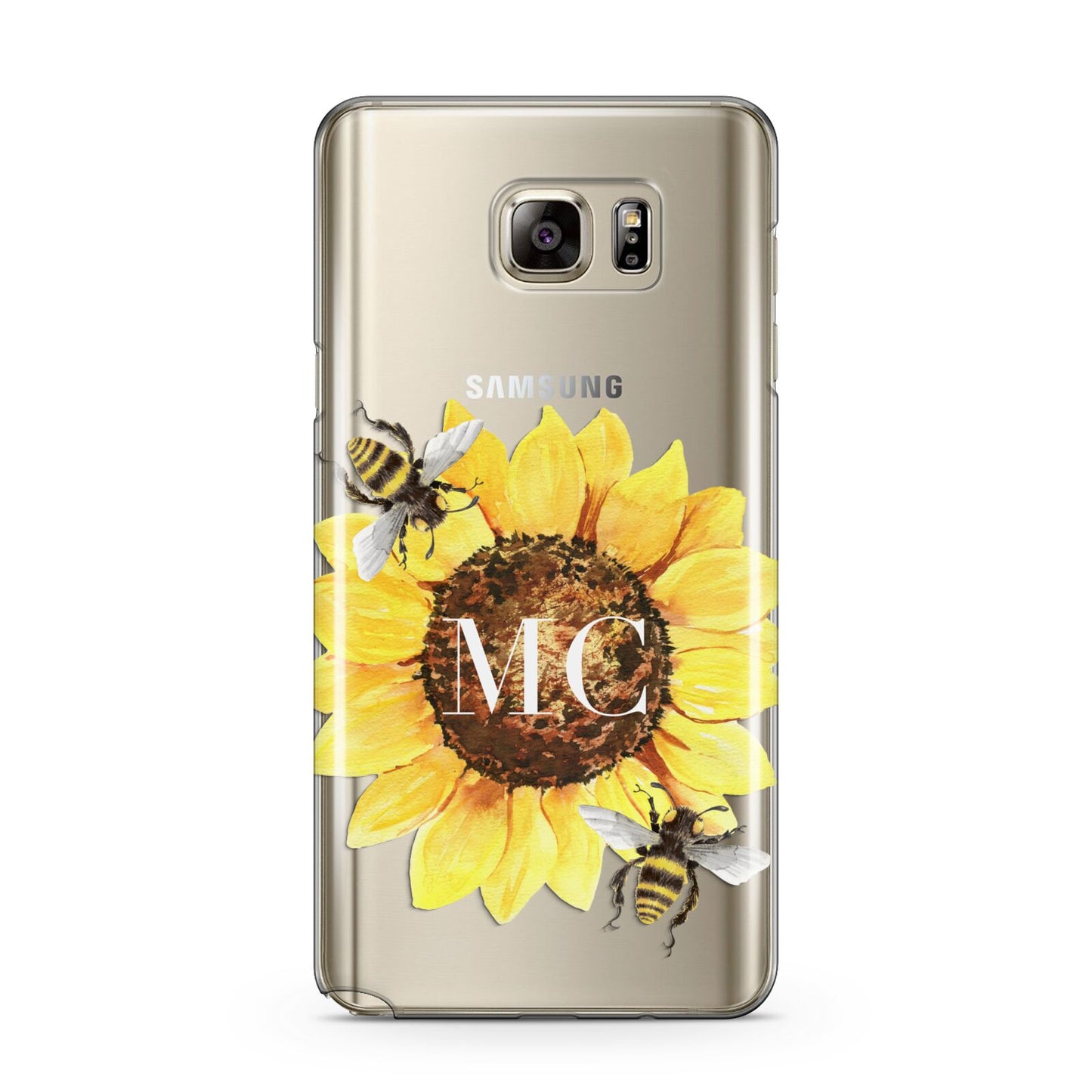 Monogrammed Sunflower with Little Bees Samsung Galaxy Note 5 Case