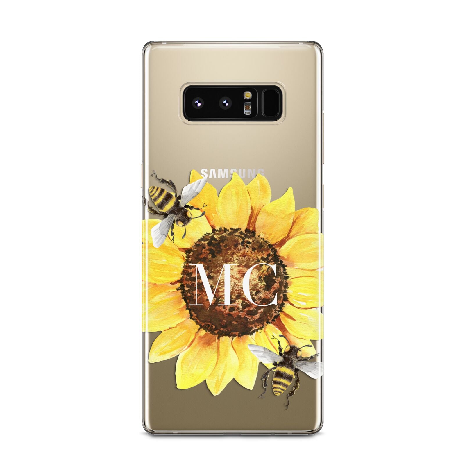 Monogrammed Sunflower with Little Bees Samsung Galaxy Note 8 Case