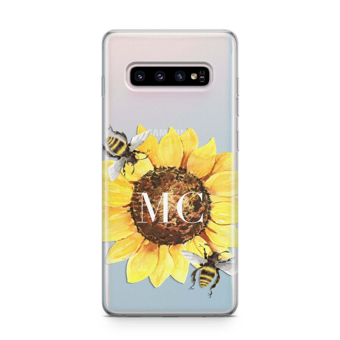 Monogrammed Sunflower with Little Bees Samsung Galaxy S10 Plus Case