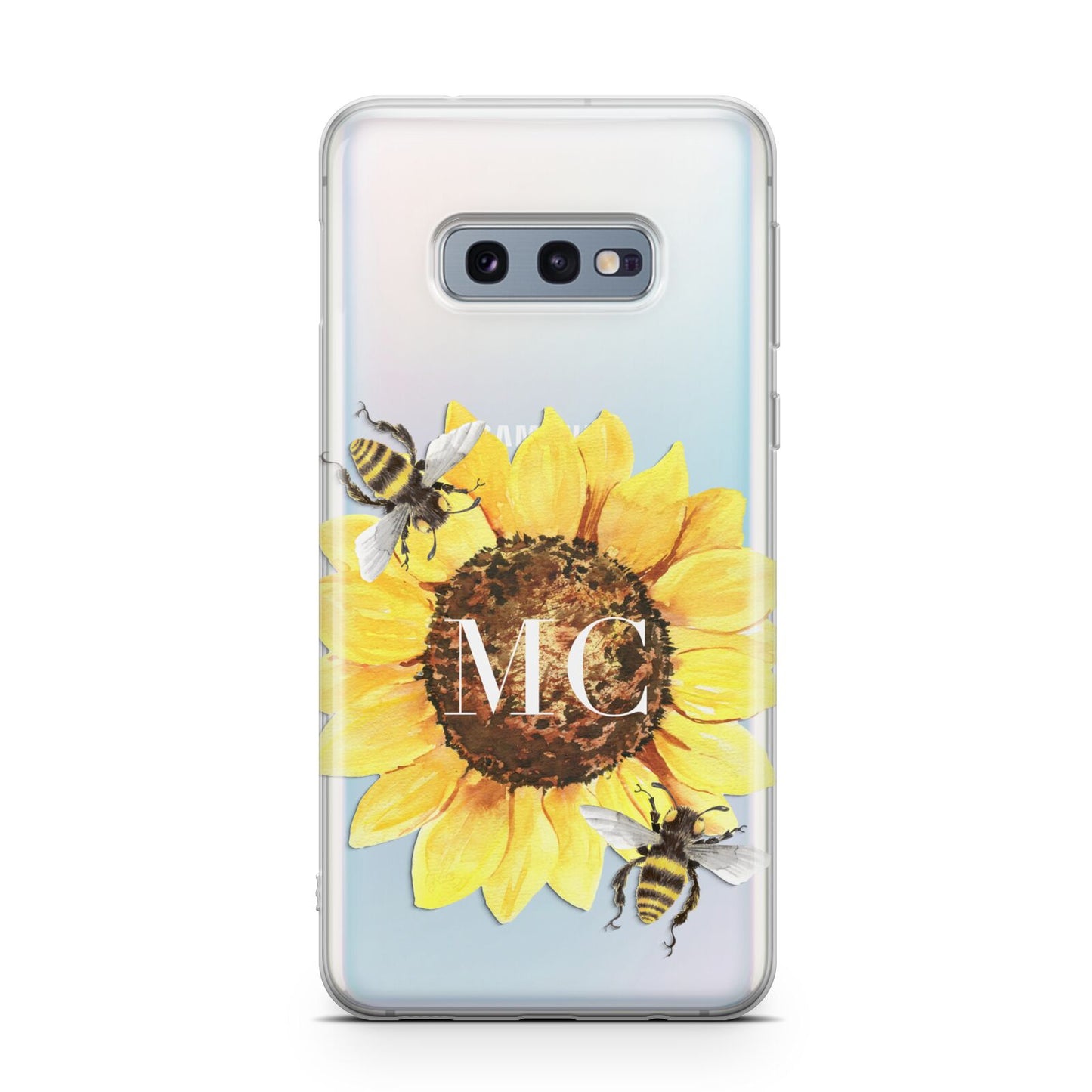 Monogrammed Sunflower with Little Bees Samsung Galaxy S10E Case