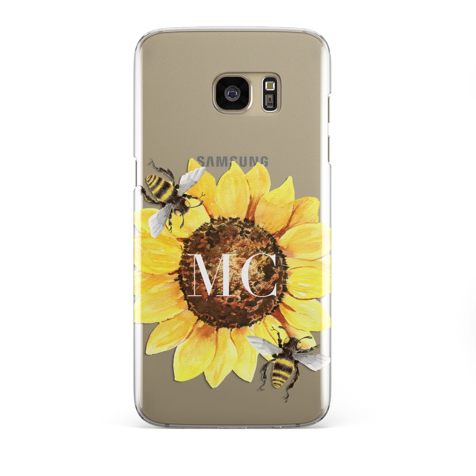 Monogrammed Sunflower with Little Bees Samsung Galaxy S7 Edge Case