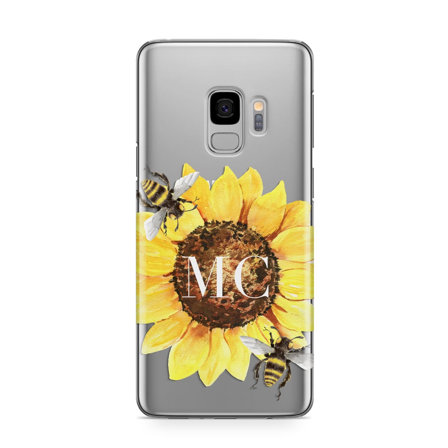 Monogrammed Sunflower with Little Bees Samsung Galaxy S9 Case