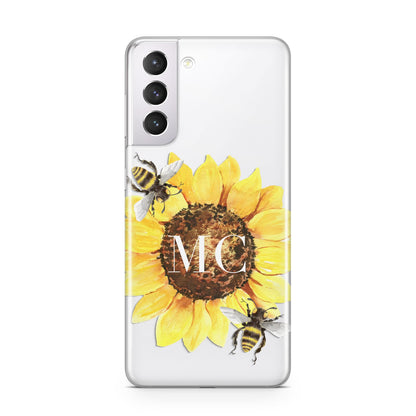 Monogrammed Sunflower with Little Bees Samsung S21 Case