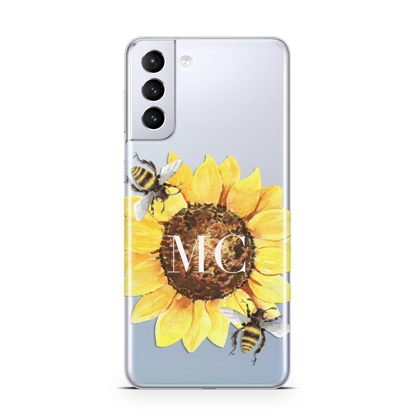 Monogrammed Sunflower with Little Bees Samsung S21 Plus Case