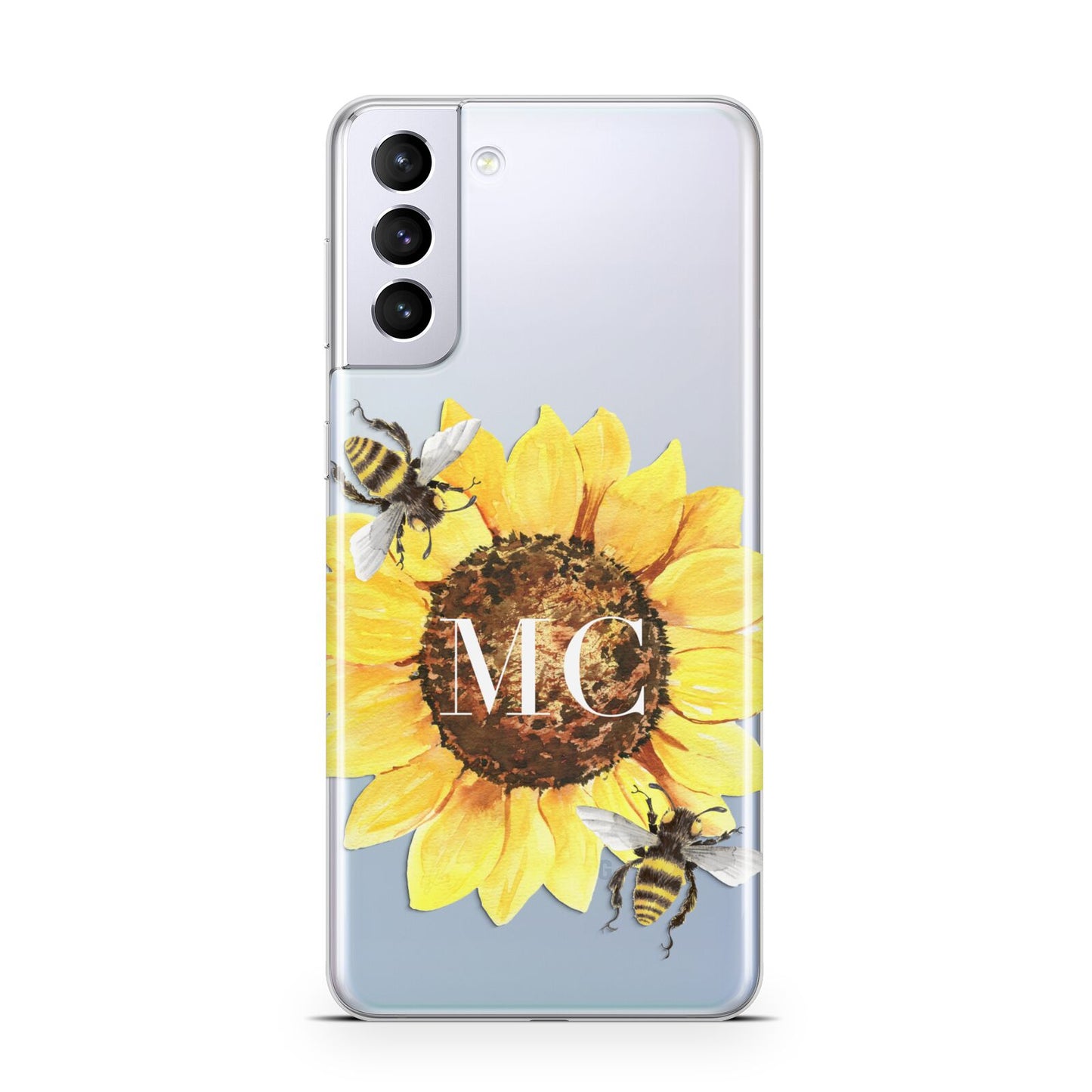 Monogrammed Sunflower with Little Bees Samsung S21 Plus Phone Case