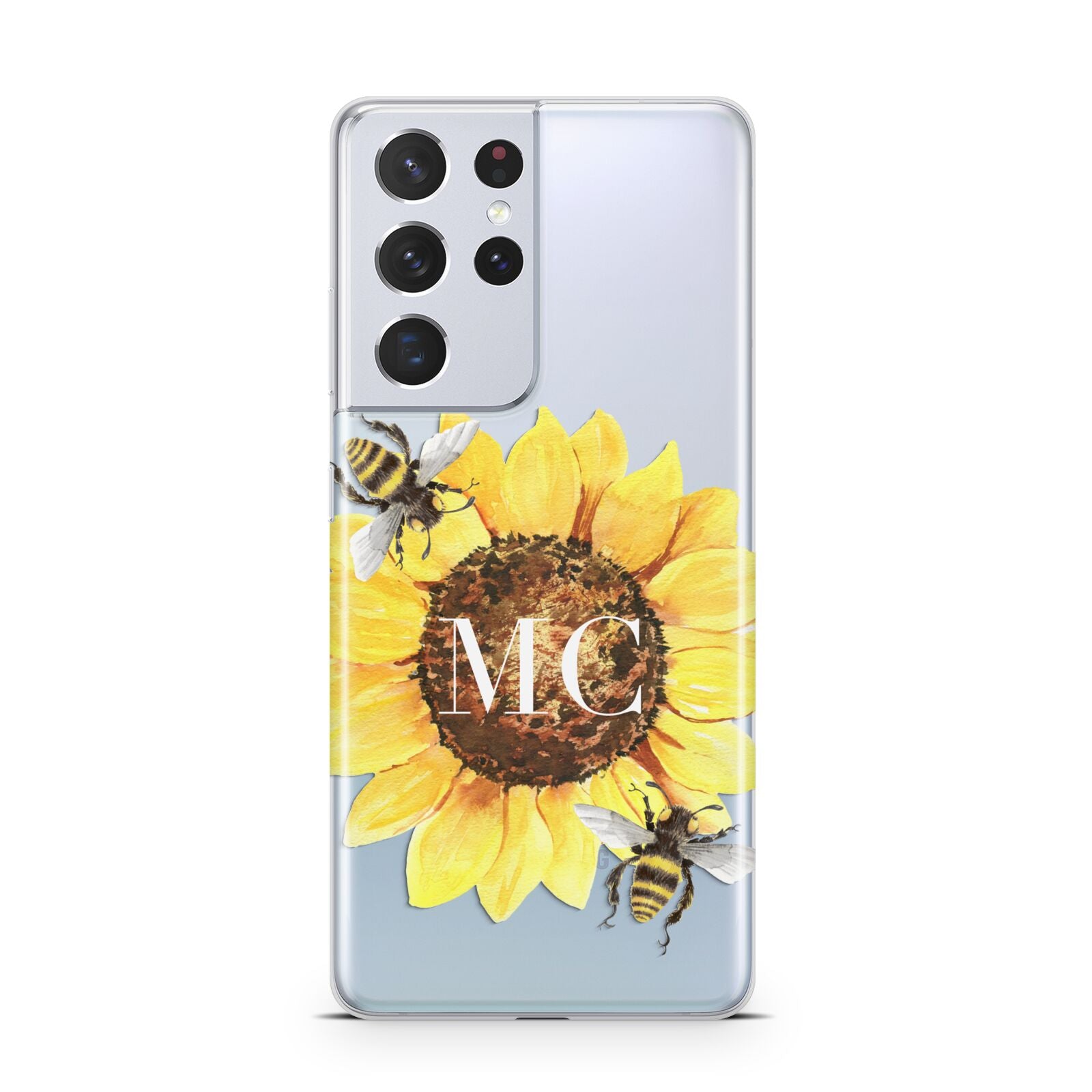 Monogrammed Sunflower with Little Bees Samsung S21 Ultra Case