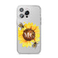 Monogrammed Sunflower with Little Bees iPhone 14 Pro Max Clear Tough Case Silver