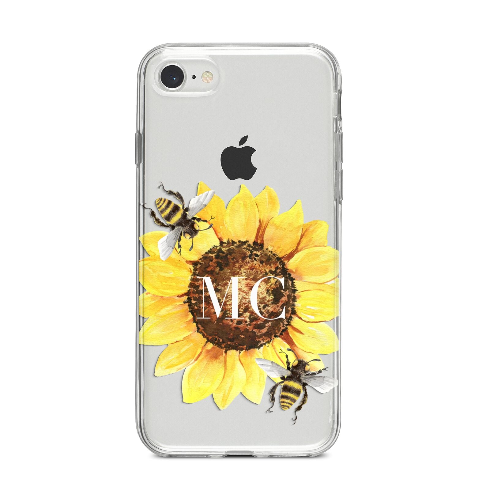 Monogrammed Sunflower with Little Bees iPhone 8 Bumper Case on Silver iPhone