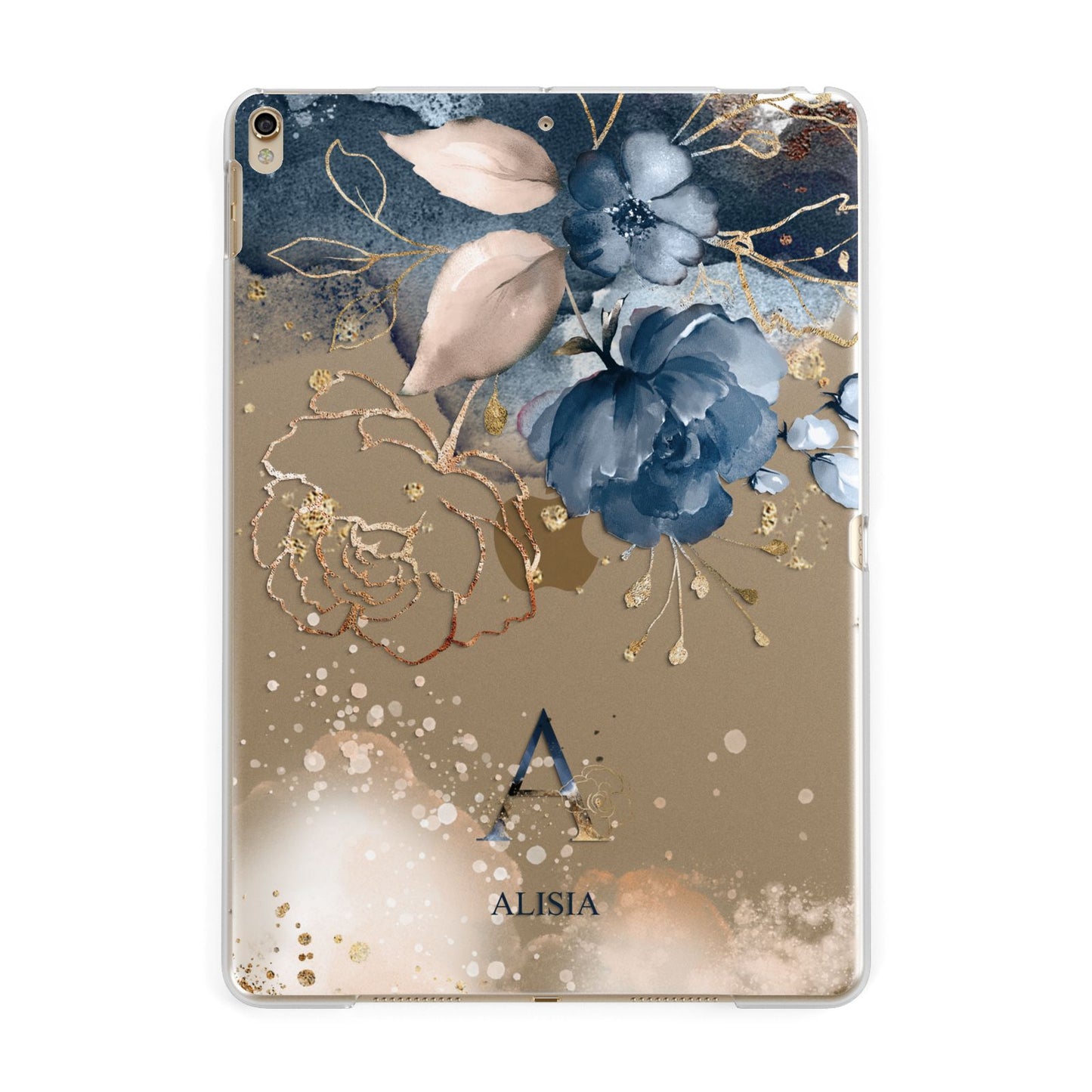 Monogrammed Watercolour Flower Elements Apple iPad Gold Case