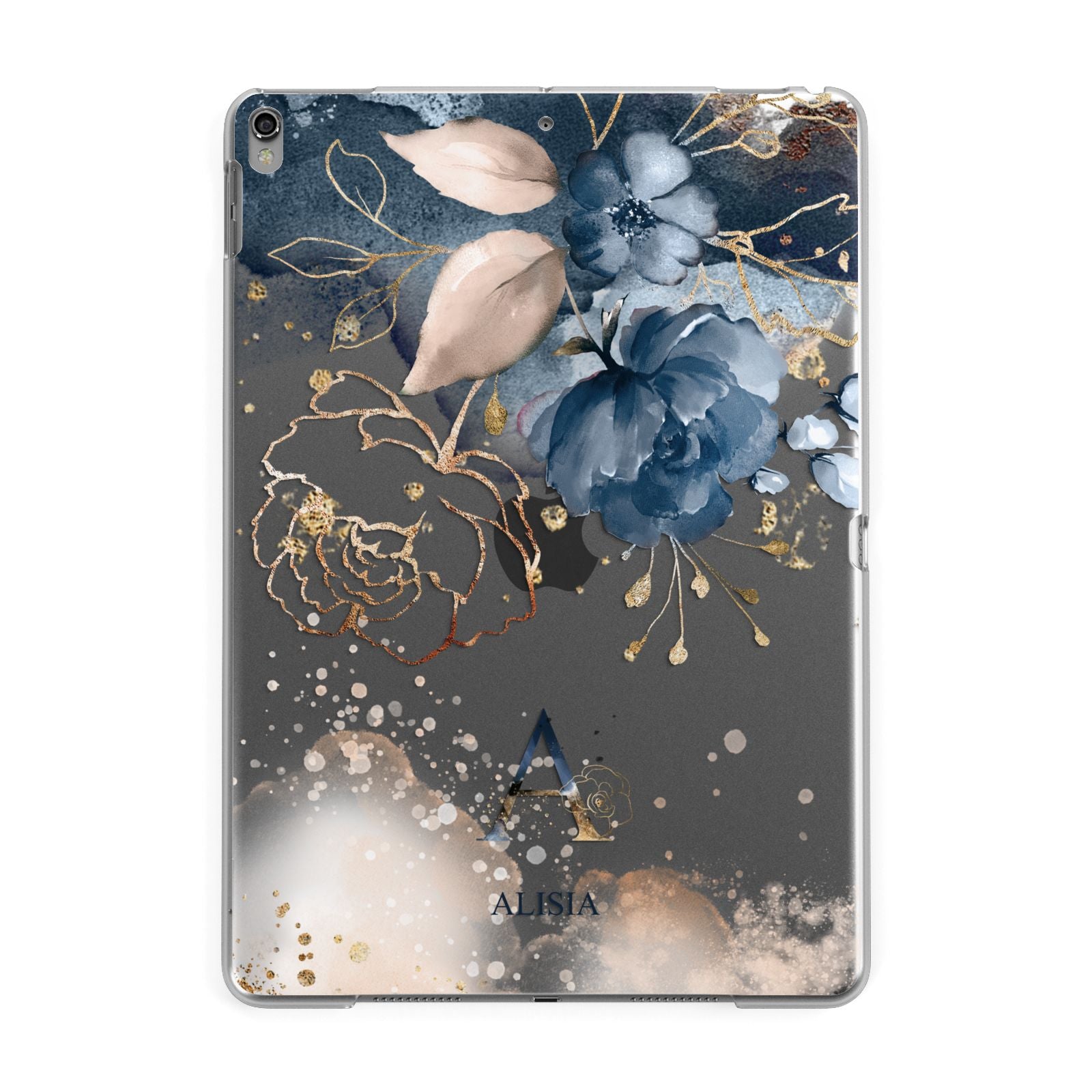 Monogrammed Watercolour Flower Elements Apple iPad Grey Case