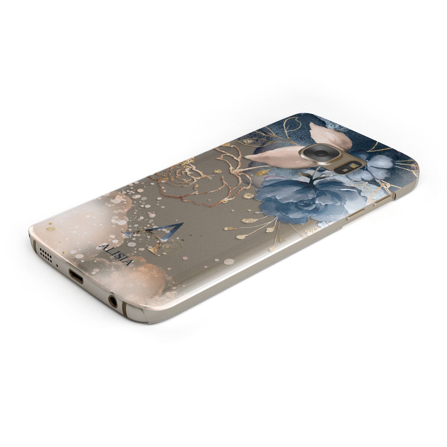 Monogrammed Watercolour Flower Elements Protective Samsung Galaxy Case Angled Image