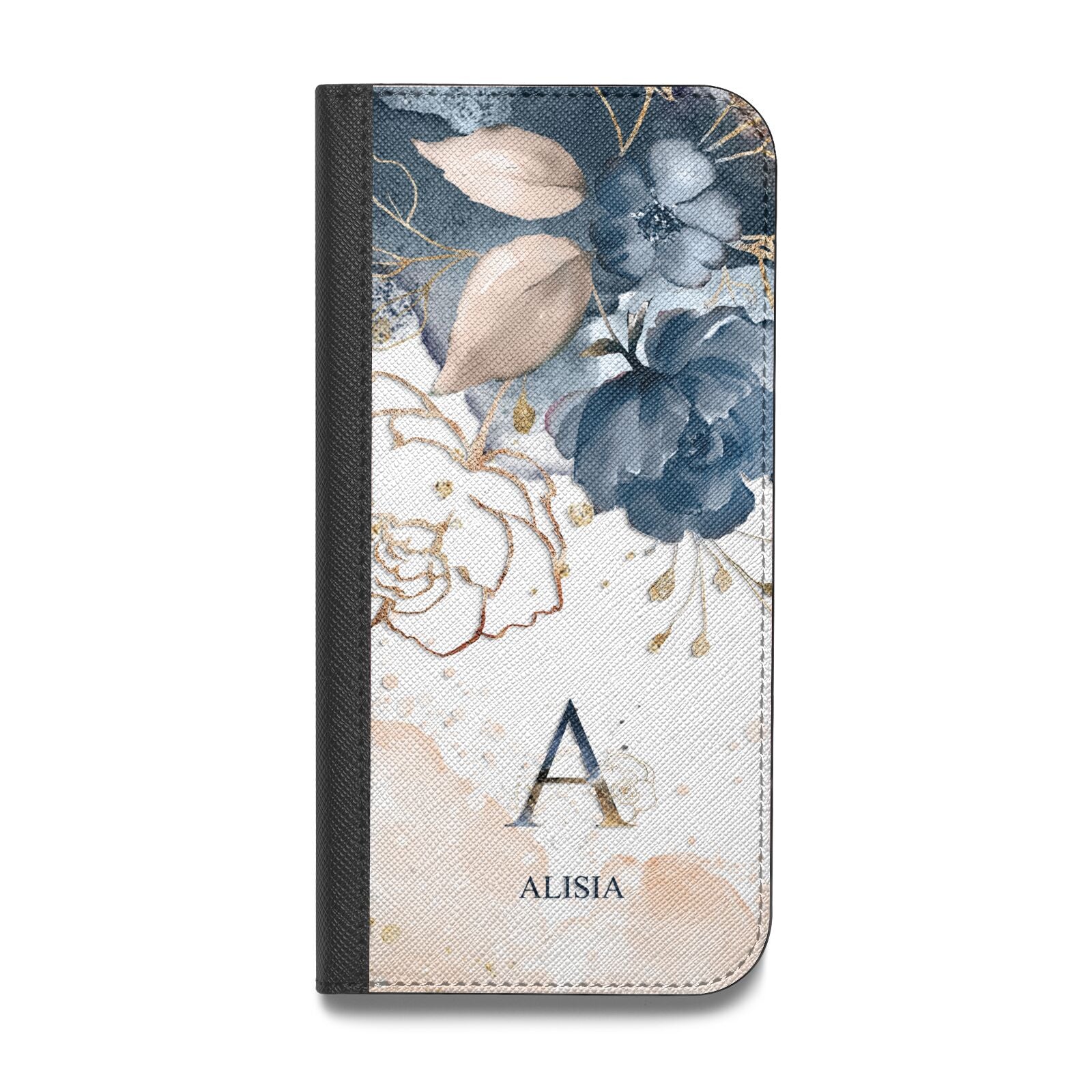 Monogrammed Watercolour Flower Elements Vegan Leather Flip Samsung Case