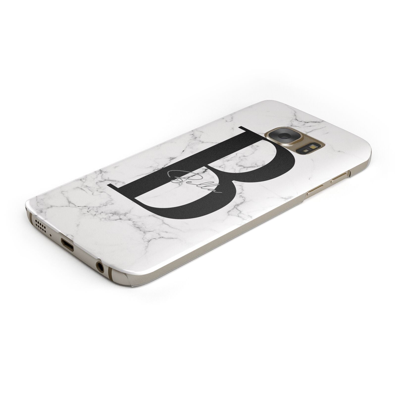 Monogrammed White Marble Protective Samsung Galaxy Case Angled Image